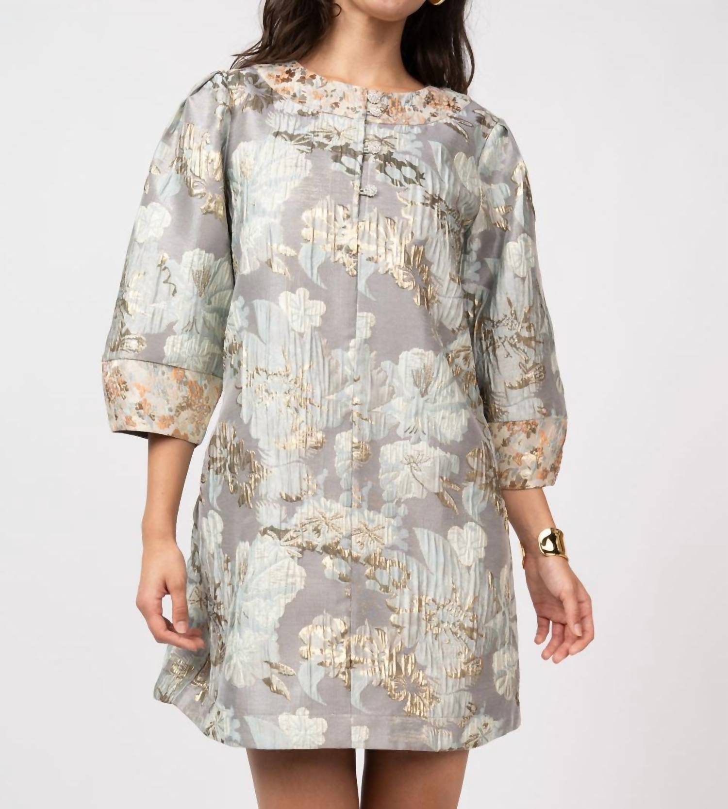 Ivy Jane - Jacquard Button Neck Mini Dress