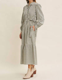 In February Bostyn Stripe Long Sleeve Maxi Dress in dark green - women's dress - alternate view