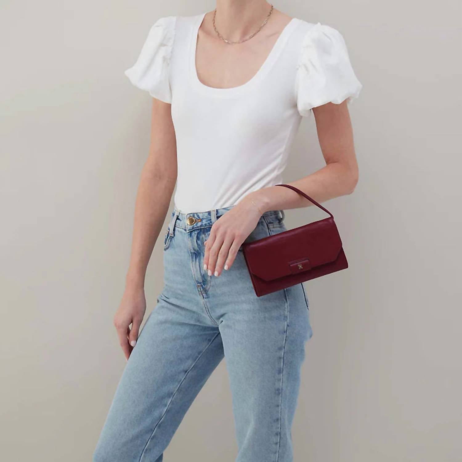 HOBO Women's Romy Crossbody Wallet in saddleberry - women's bag - detail view