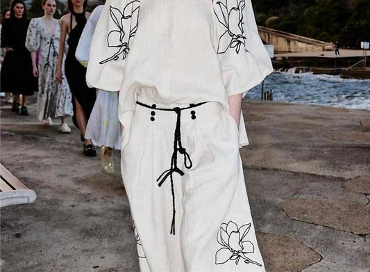 Uzwholesale - Casual Cotton Linen Floral Print Blouse