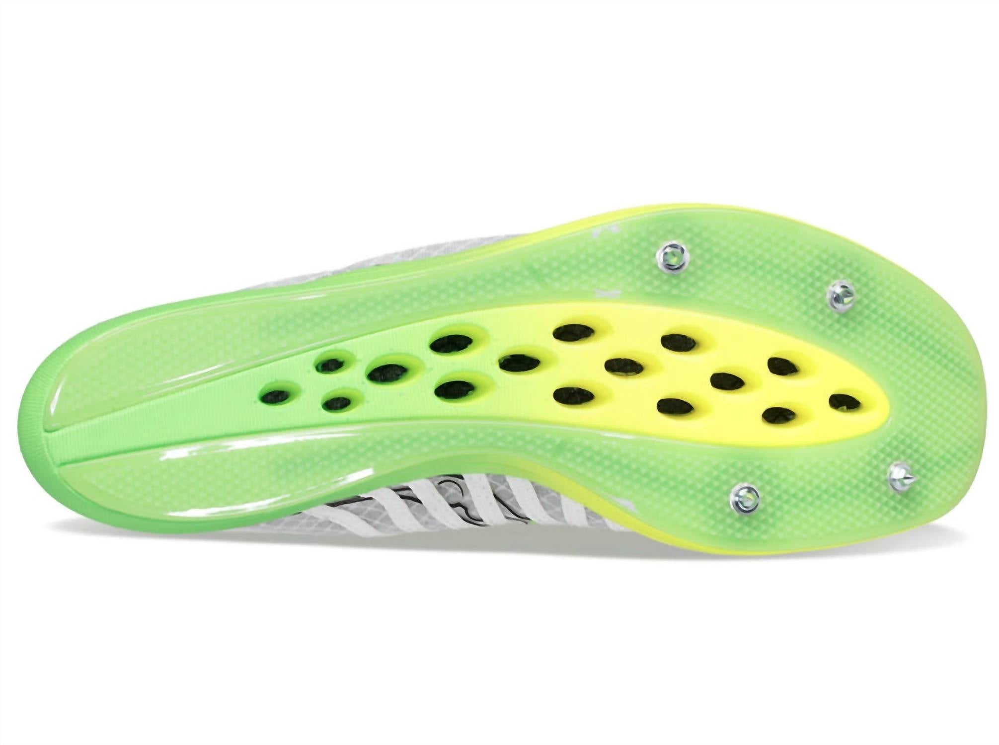 SAUCONY Men's Endorphin Cheetah Spike Shoes in white slime - men's shoe - alternate view