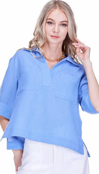 Joy Joy - Pocket Collared V-neck Overshirt