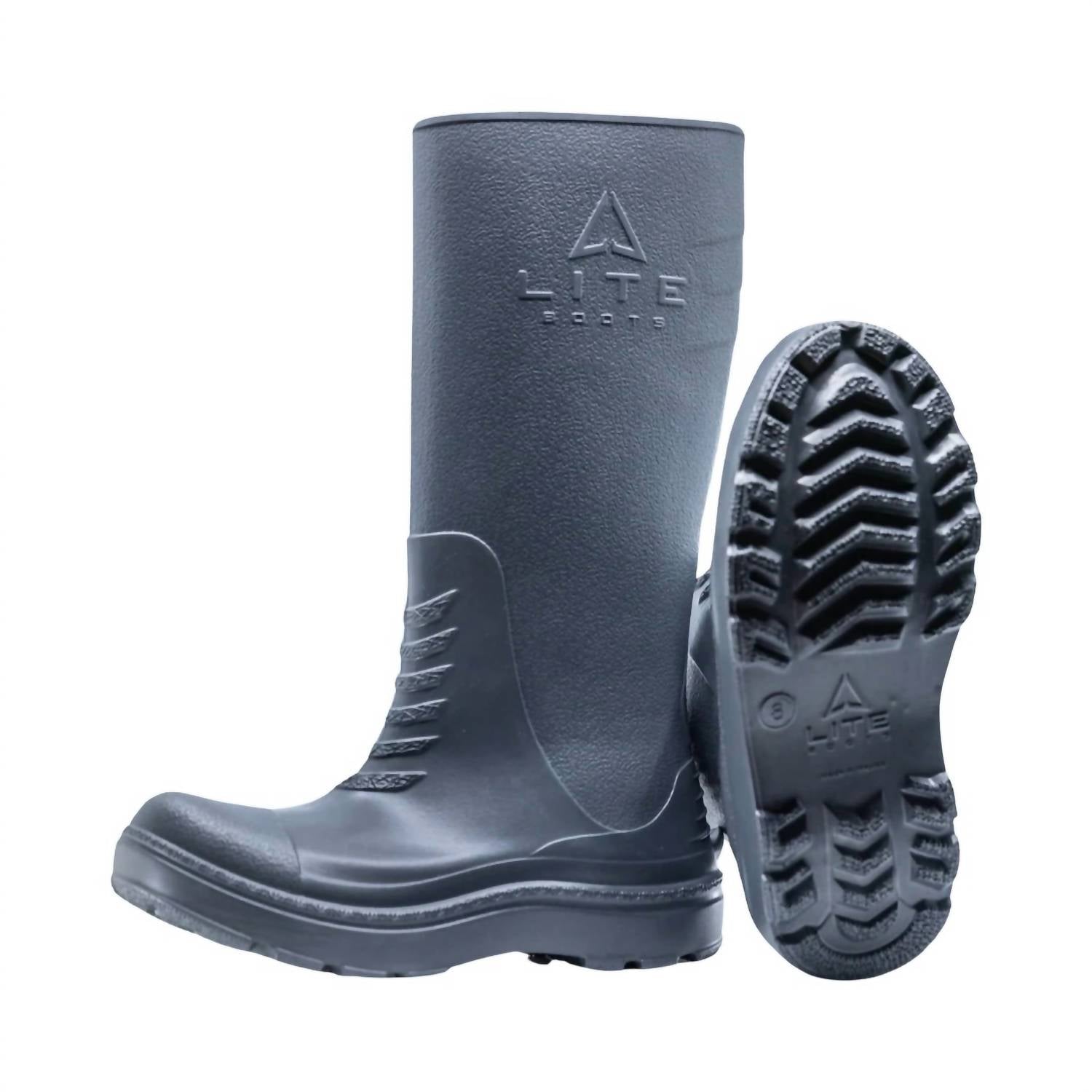 LiteBoots Women's Size Waterproof Rubber Boots in gray - women's shoe - detail view