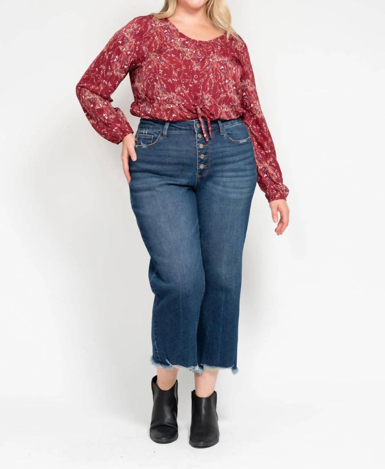 Judy Blue - Women's Marshall High Rise Button Fly Wide Leg Crop Jeans