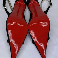 Monique Lhuillier Women's Suede Slingback Pointed Toe High-heel Pumps in black red - women's heels - view 5