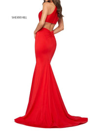 Sherri Hill Elegant Cutout Back Dress in red - women's dress - detail view