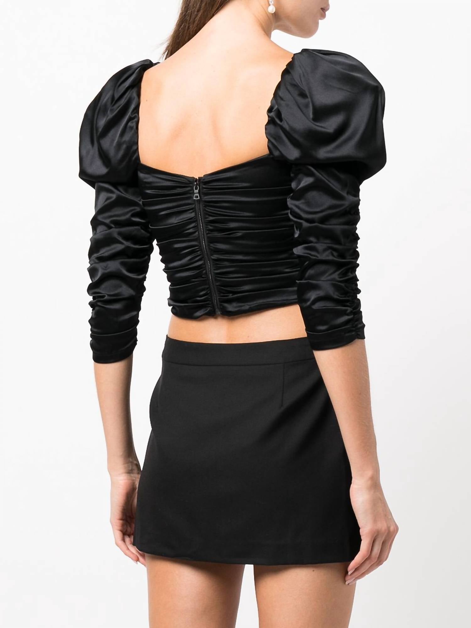 Katrice 3/4 Puff Sleeve Square Neck Ruched Top Blouse