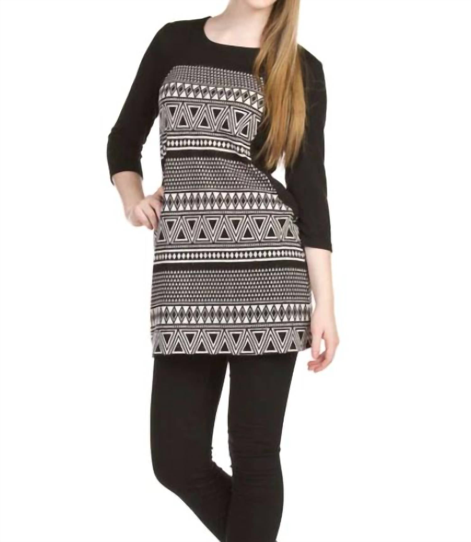 Papillon - Geo Print 3/4 Sleeve Panel Dress