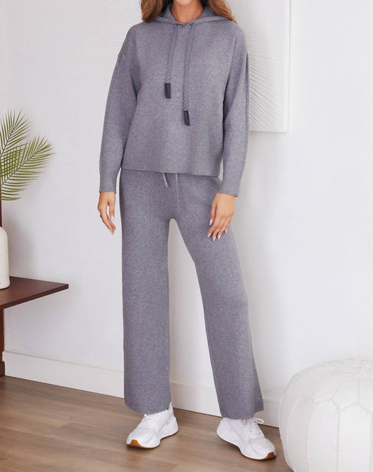 Venti6 - Knit Hooded Sweater And Drawstring Wide Leg Pants Set