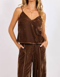 SAGE THE LABEL Twilight Spell Velvet Cami in mocha - women's shirt