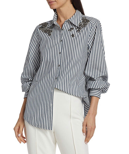 Cinq A Sept - Crystal Ivy Stripe Kandice Embellished Shirt