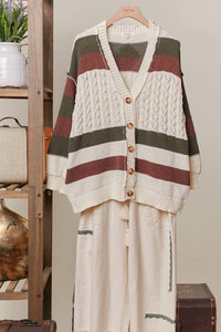 Mello - Women's Color Block V Neck Knit Cardigan With Patch Detail