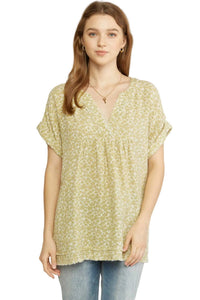 Entro - Floral Frayed Gauze Pocket Top
