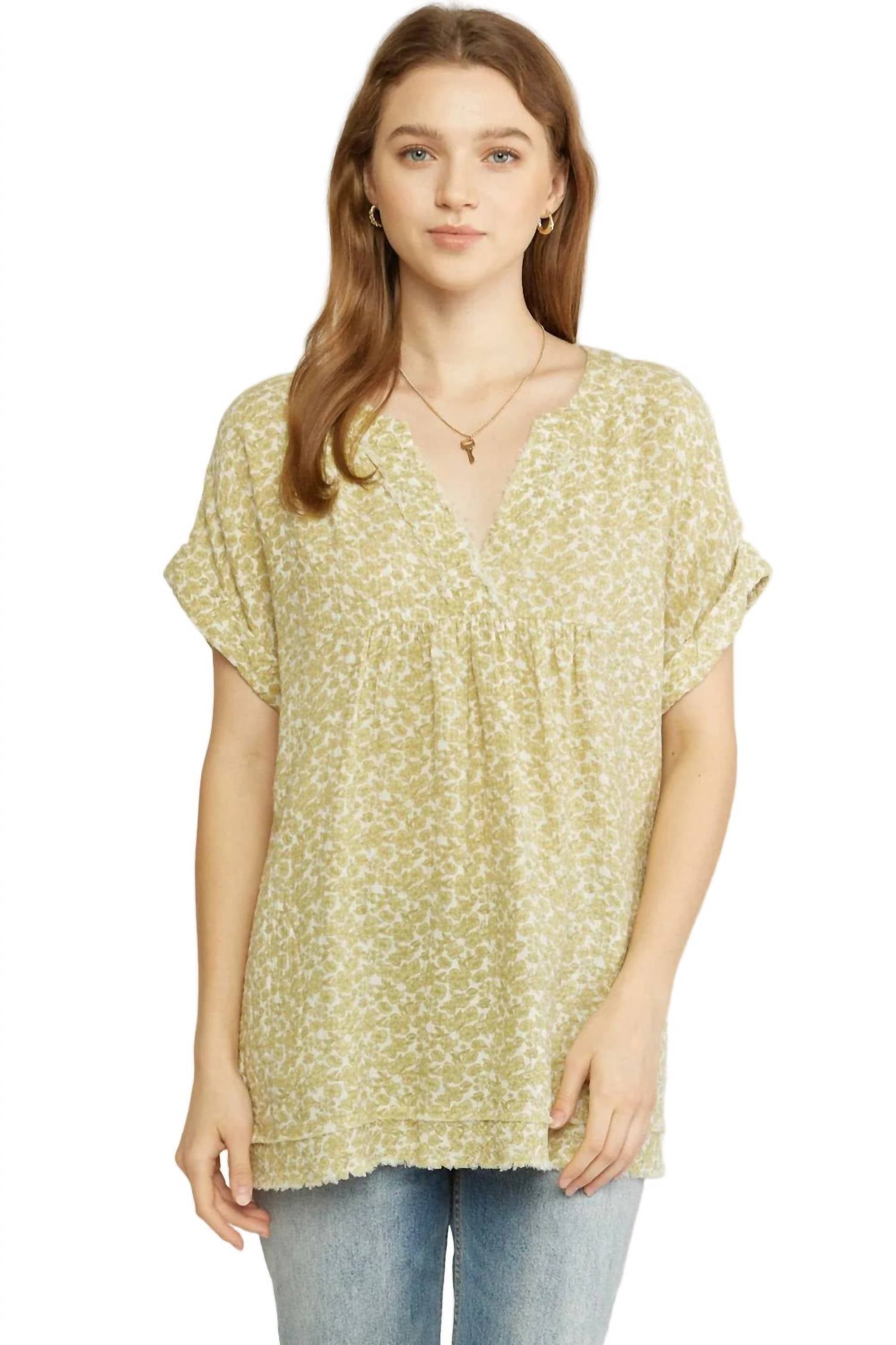 Entro - Floral Frayed Gauze Pocket Top