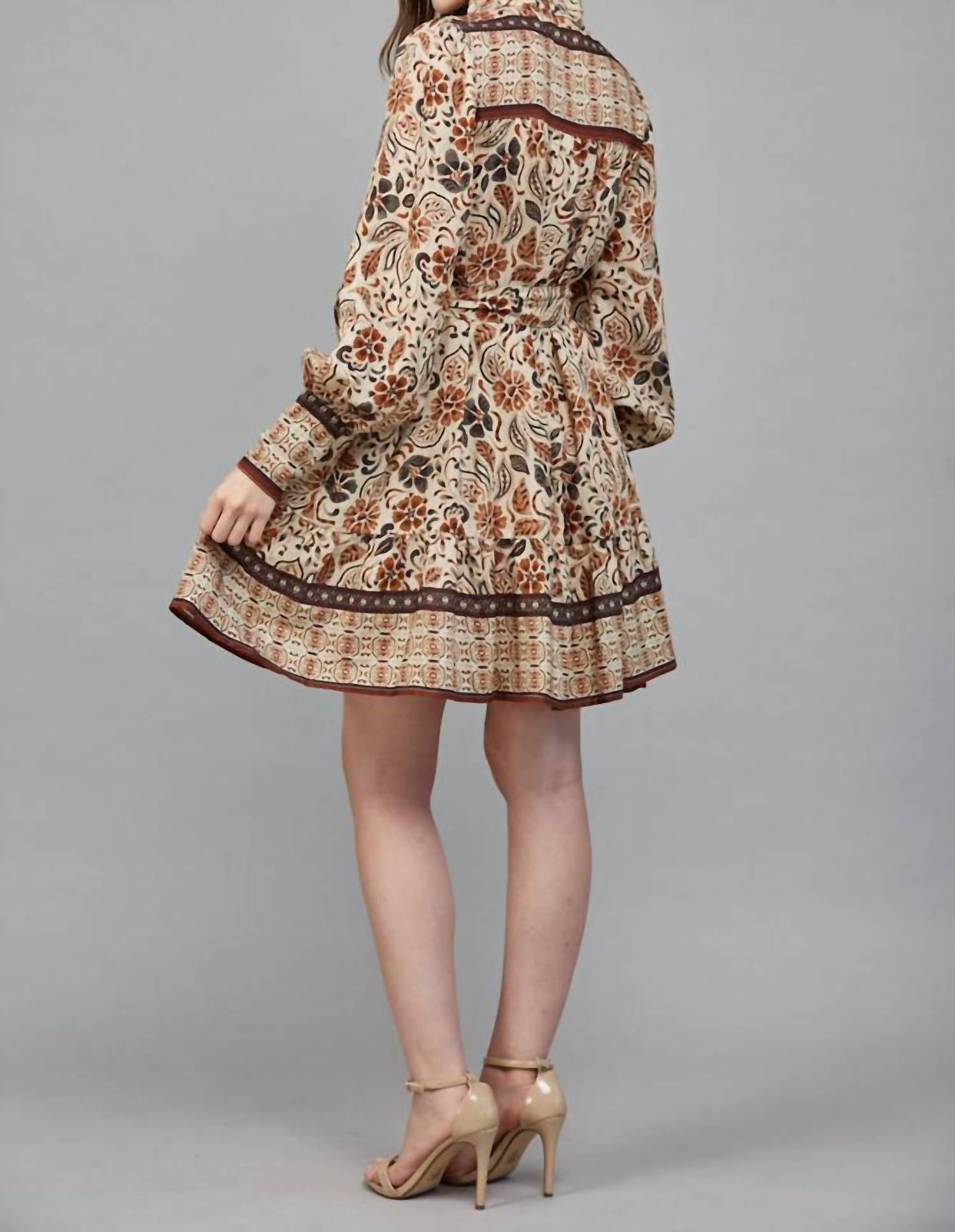 Fate Boho Tiered Long Sleeve Mini Dress in cream - women's dress - view 7