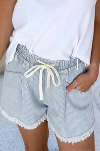 Little Daisy Closet Drawstring Elastic Waist Casual Denim Shorts in sky blue stripe - women's shorts - alternate view