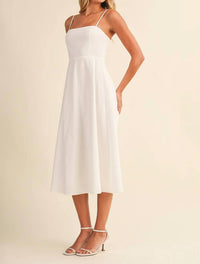 Klesis - Linen Spaghetti Strap Flared Midi Dress