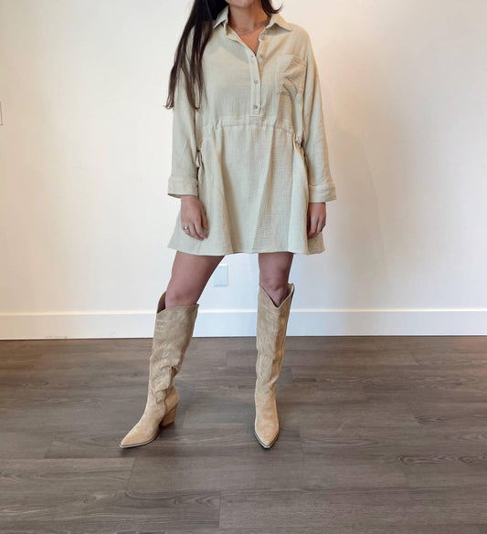 Miou Muse - Erin Drawstring Waist Shirt Mini Dress