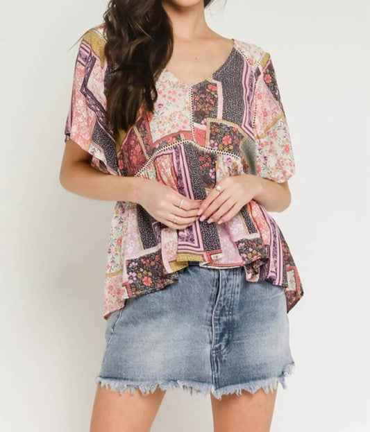 Olivaceous - Floral Patch Flutter Sleeve Top