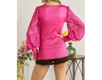 Adora - Floral Lace Balloon Sleeve Top