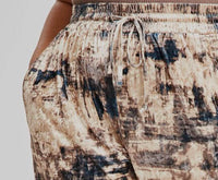 Nina Parker Women's Abstract Print Velvet Drawstring Pants in beige - women's pants - detail view