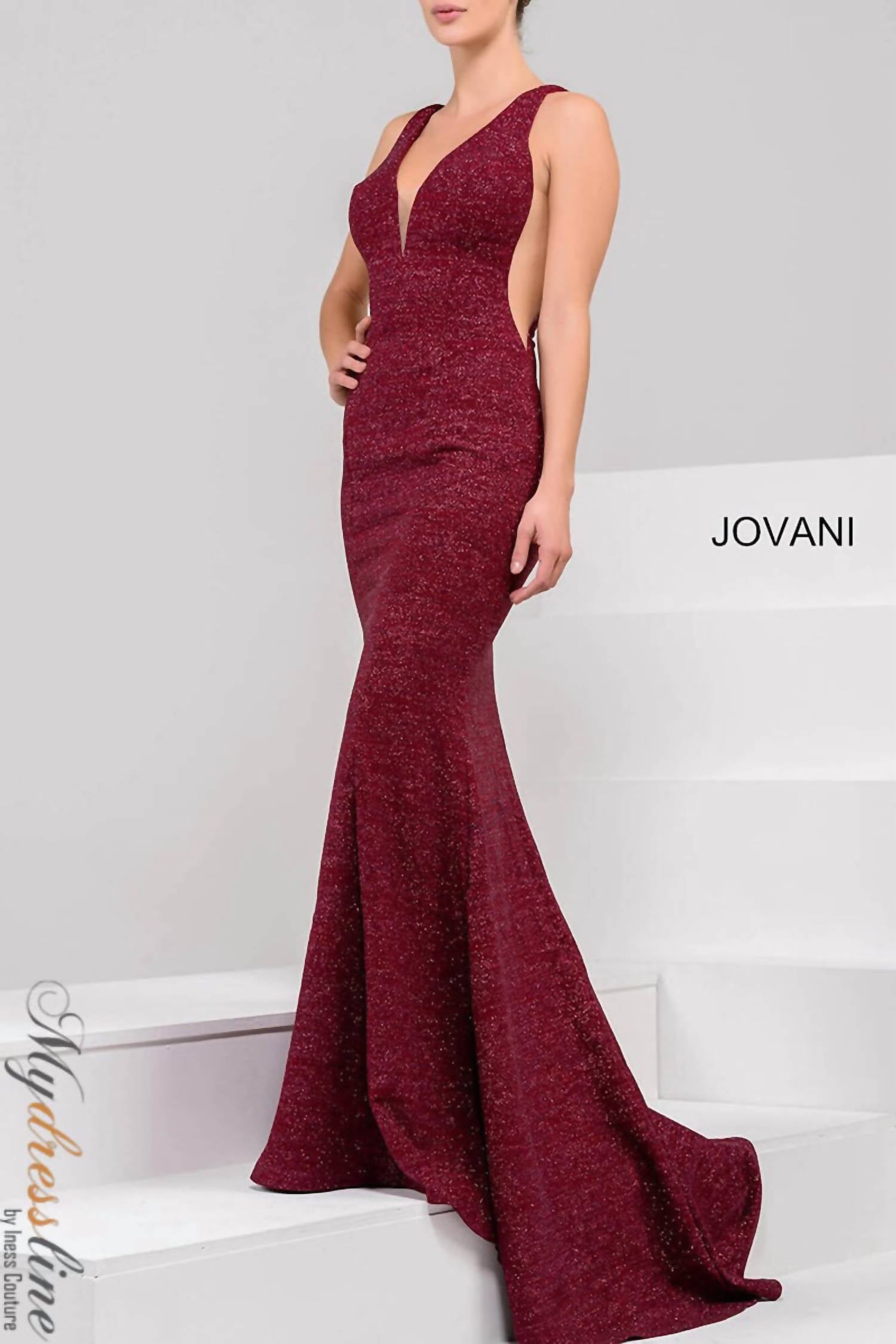 Jovani - Glitter Jersey Mermaid Gown With Low Back