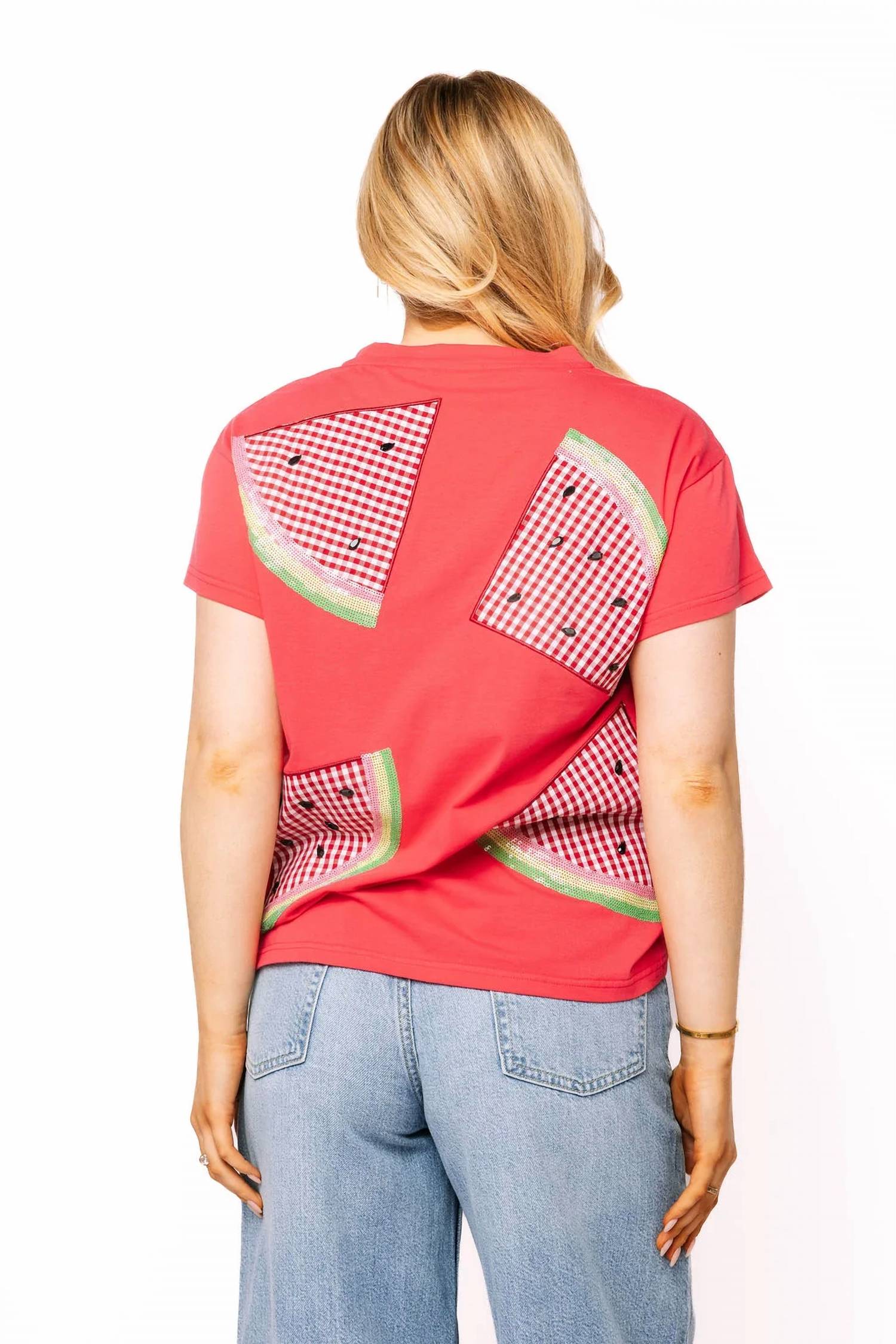 Queen Of Sparkles - Gingham Watermelon Short Sleeve Tee