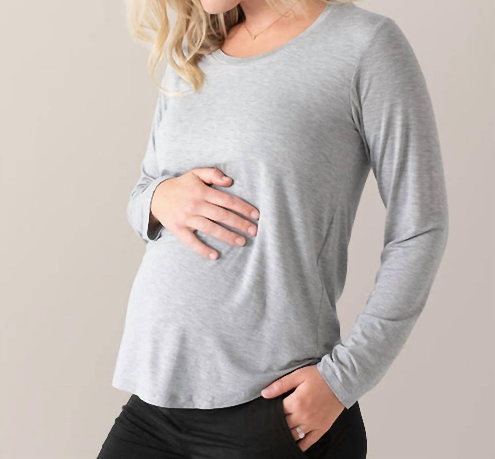 Kindred Bravely Bamboo Nursing And Maternity Long Sleeve T-shirt in grey heather - women's long sleeve top