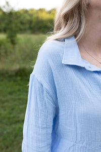 Miss Sparkling Coastal Breeze Gauze Blouse And Shorts Set in blue - women's sleepwear - view 4