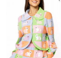 Queen Of Sparkles - Pastel Colorblock Easter Bunny Button Up Collar Cardigan