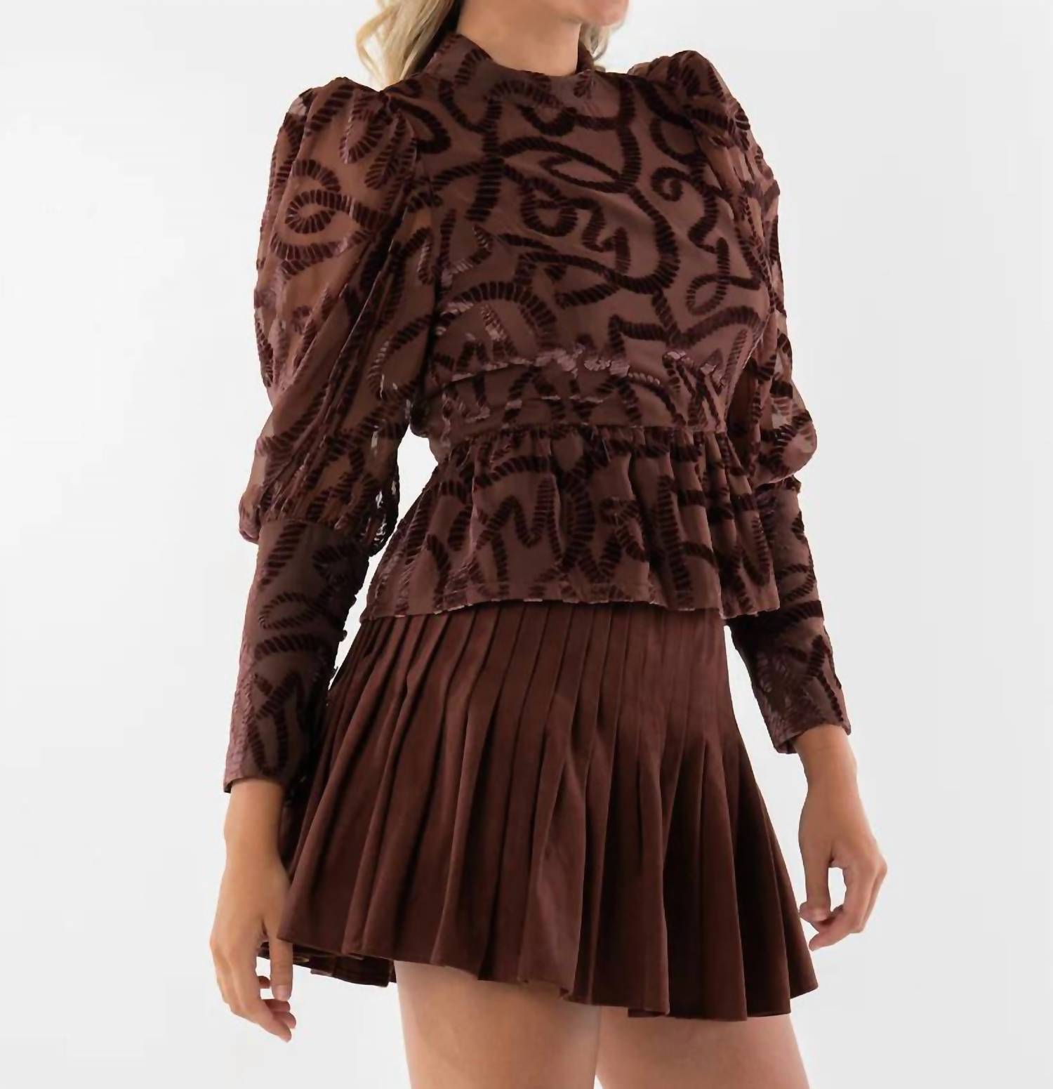 Emily McCarthy Zoe Long Puff Sleeve Top in rope - women's blouse - detail view