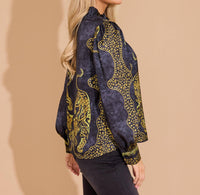 Alden Adair Phoebe Long Sleeve Top in pouncing panther 1 - women's blouse - detail view