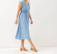 Karen Kane - Cap Sleeve Smocked Waist Button-Up Midi Dress