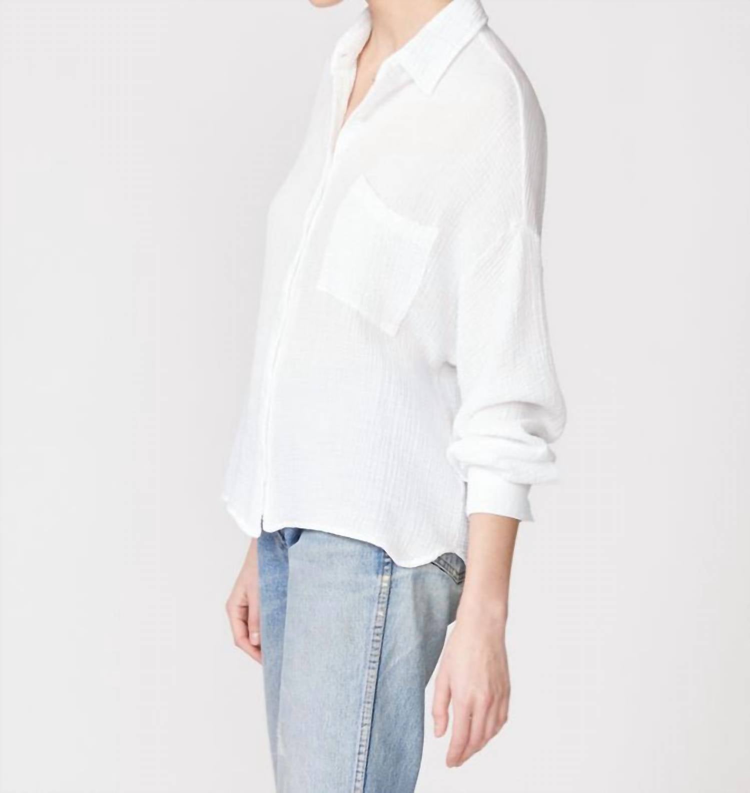Ee:Some - Gauze Long Sleeve Oversized Shirting Top