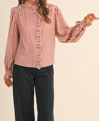 &Merci - Striped Ruffle Button Down Top