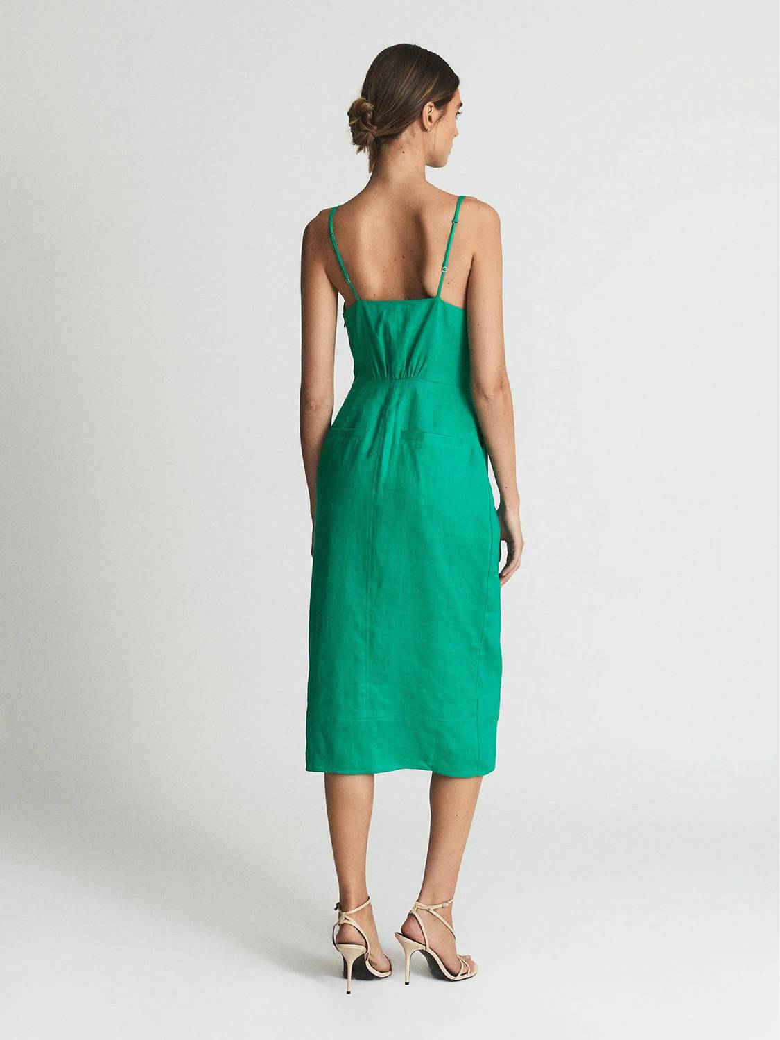 Reiss - Kay Tie Front Linen Blend Midi Dress
