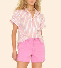XIRENA Drake Stripe Shirt in pink - women's shirt - alternate view