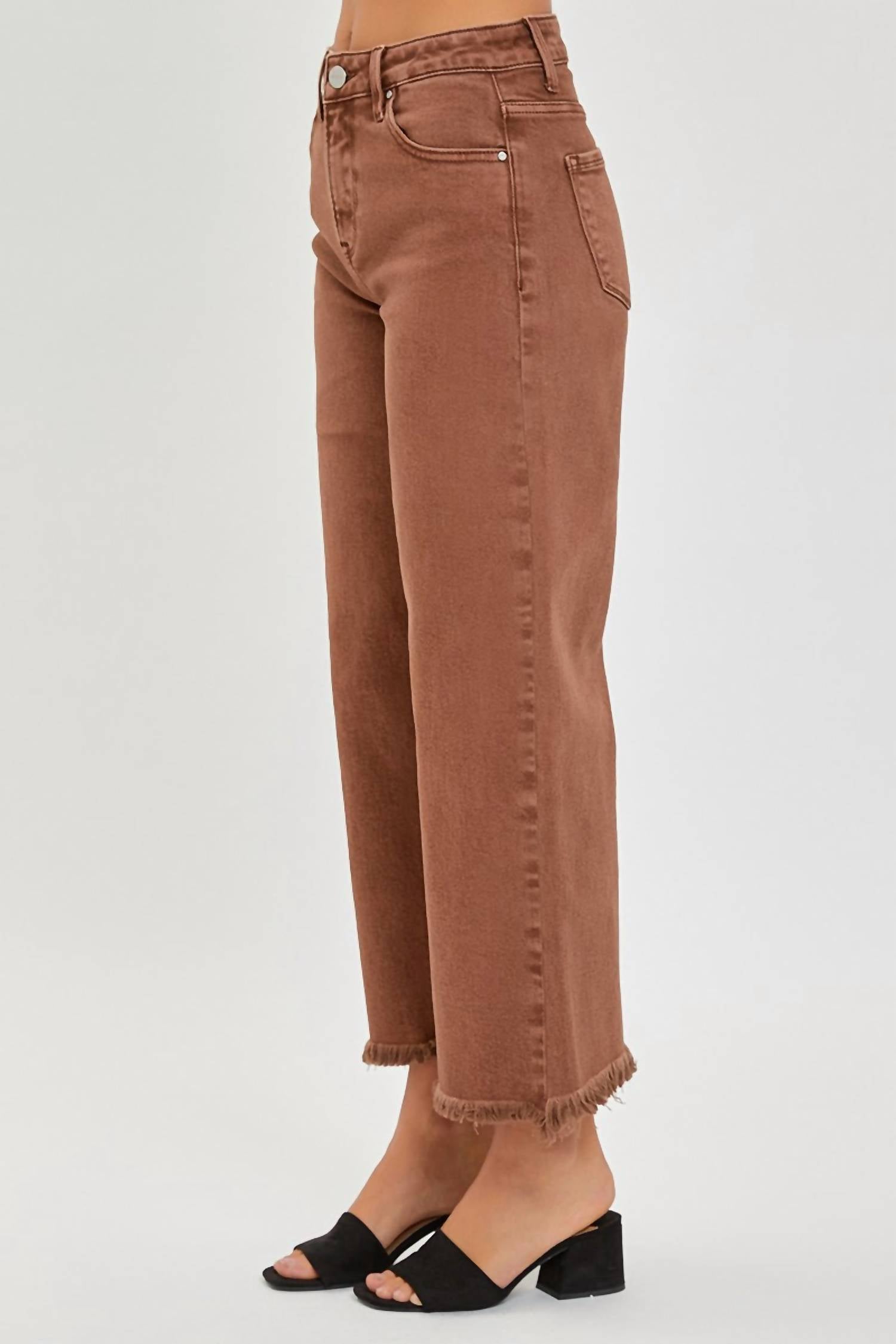 RISEN High Rise Crop Wide Leg Pants in espresso - women's pants - view 4