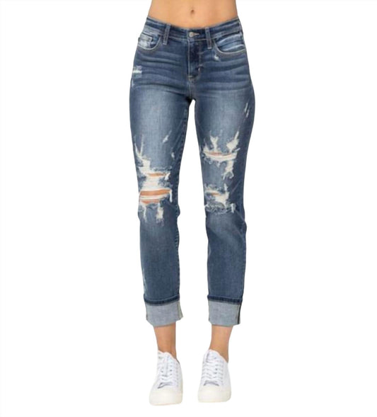 Judy Blue - MID RISE CUFFED DESTROY BOYFRIEND JEAN