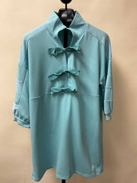 Little Daisy Closet Bow Long Sleeve Mini Dress in turquoise - women's dress - detail view