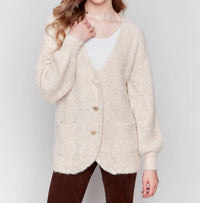 CHARLIE B Women's Boucle Net Cardigan in heather beige - women's cardigan
