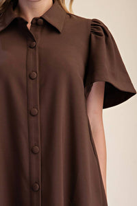 Glam - Collar Neck Covered Button Down Mini Dress