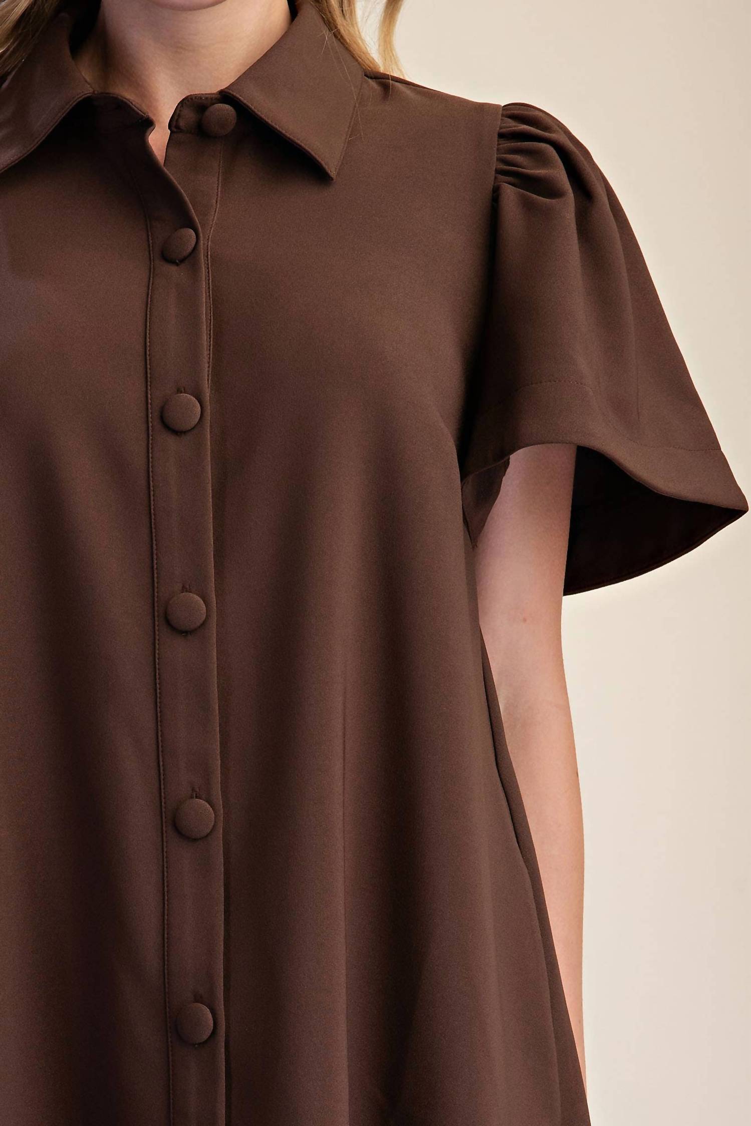 Glam - Collar Neck Covered Button Down Mini Dress