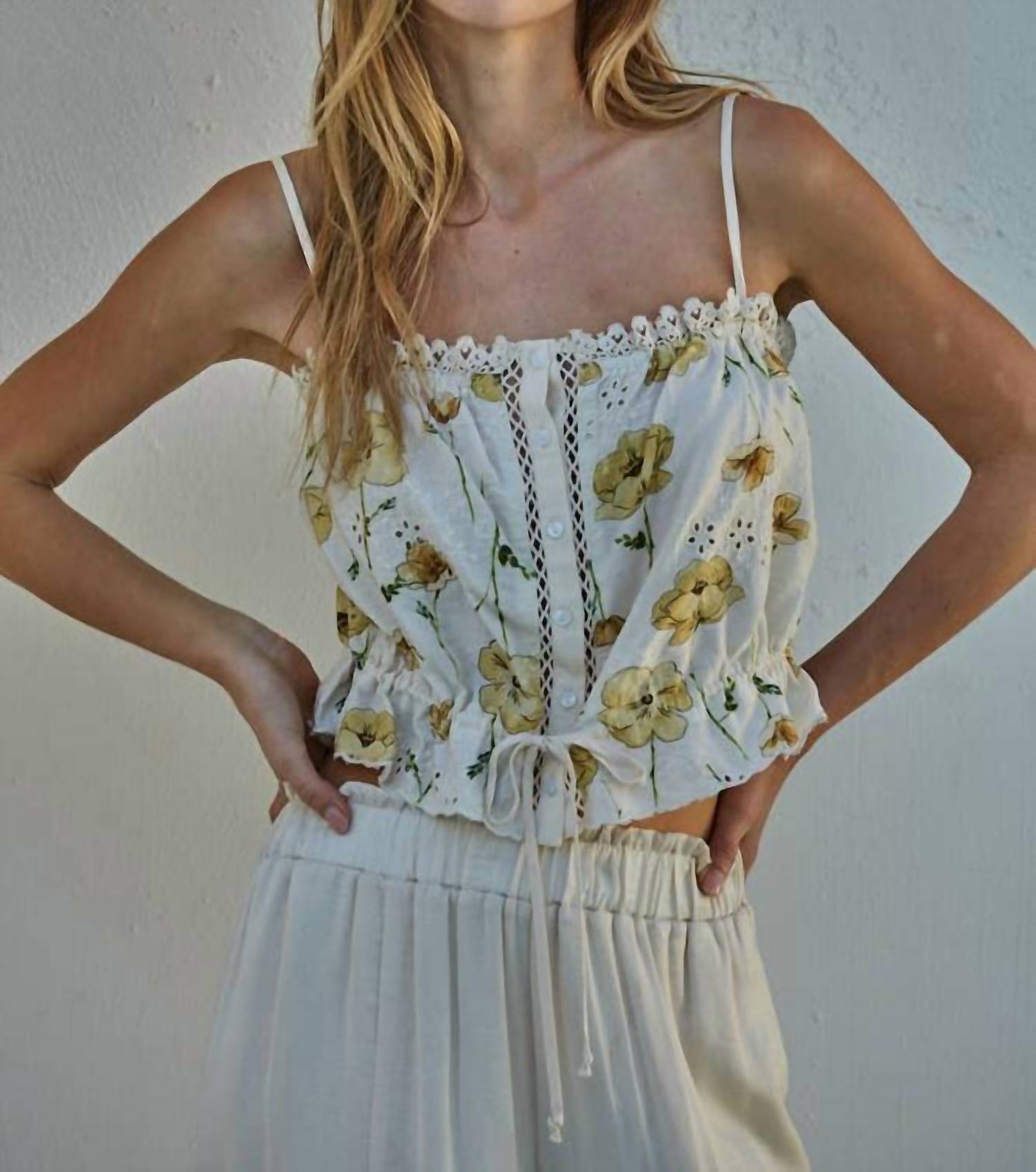 By Together - Floral Print Eyelet Crop Top