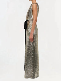 SIMKHAI Felicity With Bow Tie Gown in gold - women's dress - detail view