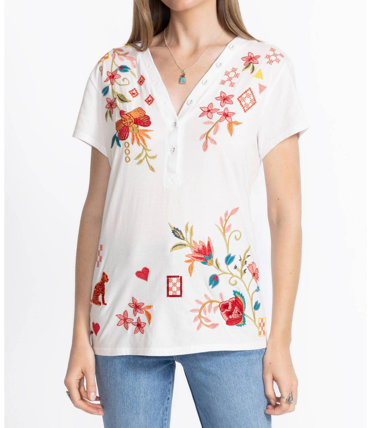 Johnny Was - Button Neck Tee Georgia Plus