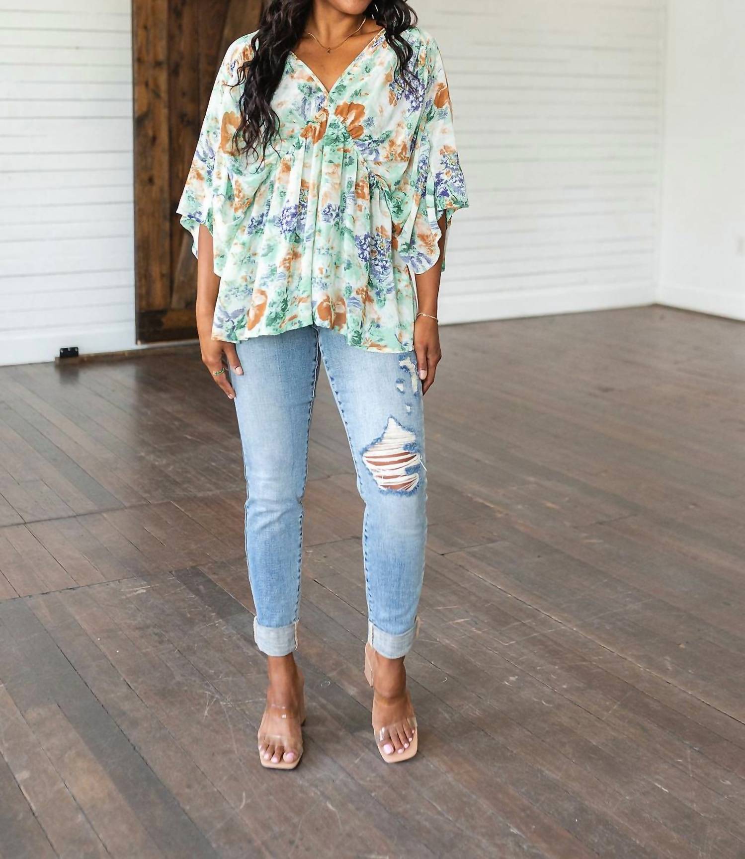 Jodifl - Fabled In Floral Draped Peplum Top
