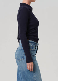 Citizens of Humanity Long Sleeve 60's Polo Top in navy - women's long sleeve top - detail view