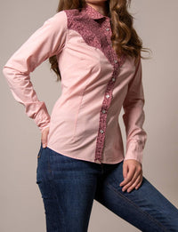 Kimes Ranch Birdie Pearl Snap Shirt in pink - women's long sleeve top - alternate view