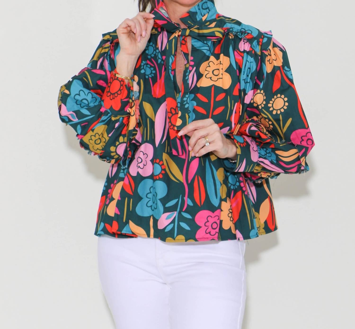Karlie - Retro Garden Ruffle V-neck Top